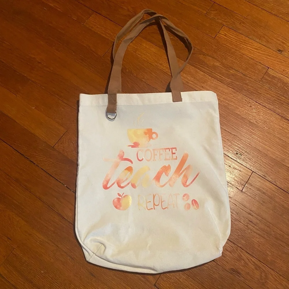 Teacher Tote Bag ‘Coffee, Teach, Repeat’ - Picture 1 of 6